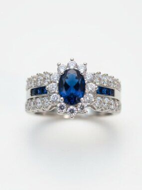 Blue Cubic Zirconia Ring, Fashion Ring, Engagement Ring, Unique Ring